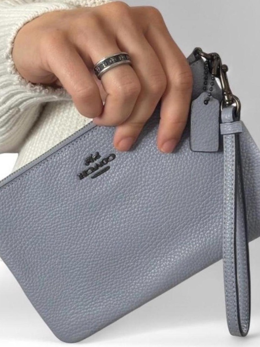 coach grey blue “twilight” wristlet / mini bag ☁️💙